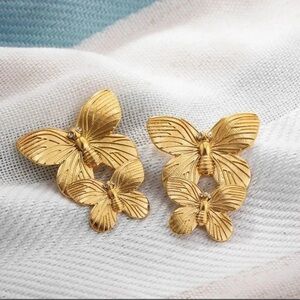 Anthropologie Butterfly Stainless Steel Gold Earrings